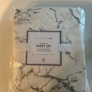 Pottery Barn White and Gray Marble-Print Sheet Set